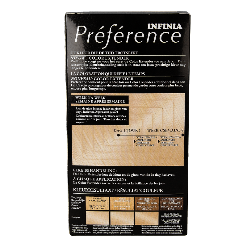 Preference Helsinki extra light ash blonde 10.1 hair coloring set, showing product box and coloring cream for blond hair.
