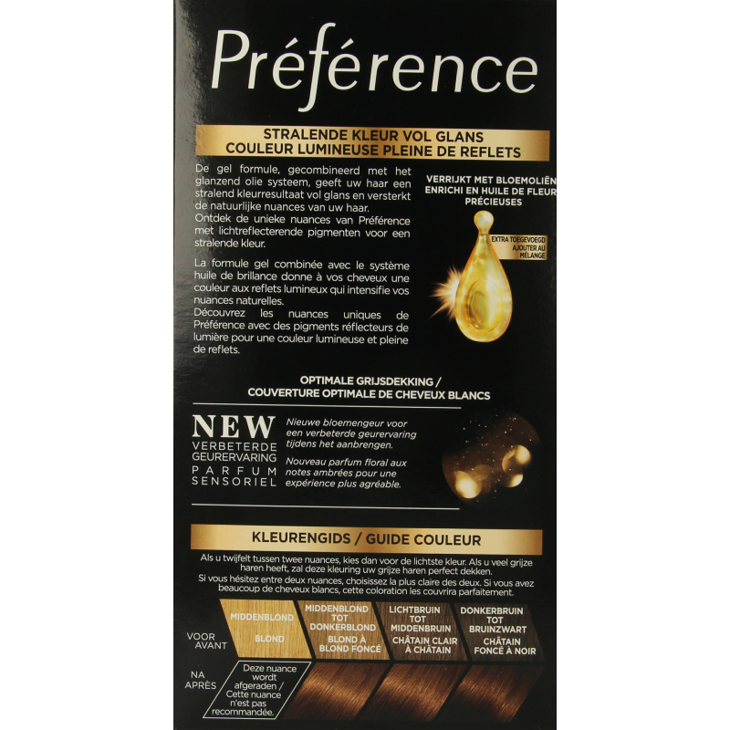 Preference 5.3 Virgin light golden brown hair coloring set with gloves and applicator bottles in a professional kit.