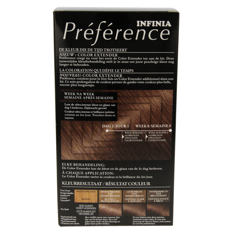 Preference 05 Bruges licht bruin hair coloring set showing bottles and application tools for professional hair dyeing.
