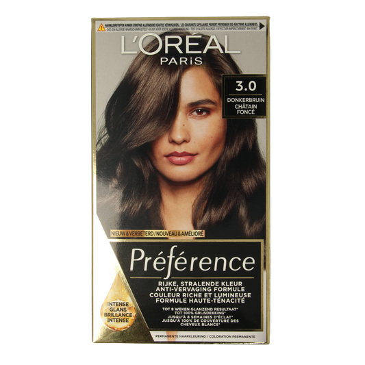 Preference 03 Brazilia donker bruin hair dye set with bottles and applicator for professional hair coloring.