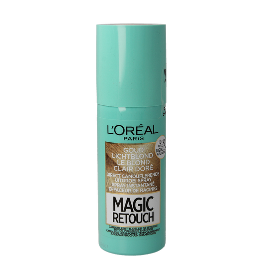 Spray bottle of Magic Retouch Gold Light Blonde hair coloring spray, 75ml, for quick hair touch-up and color blending.