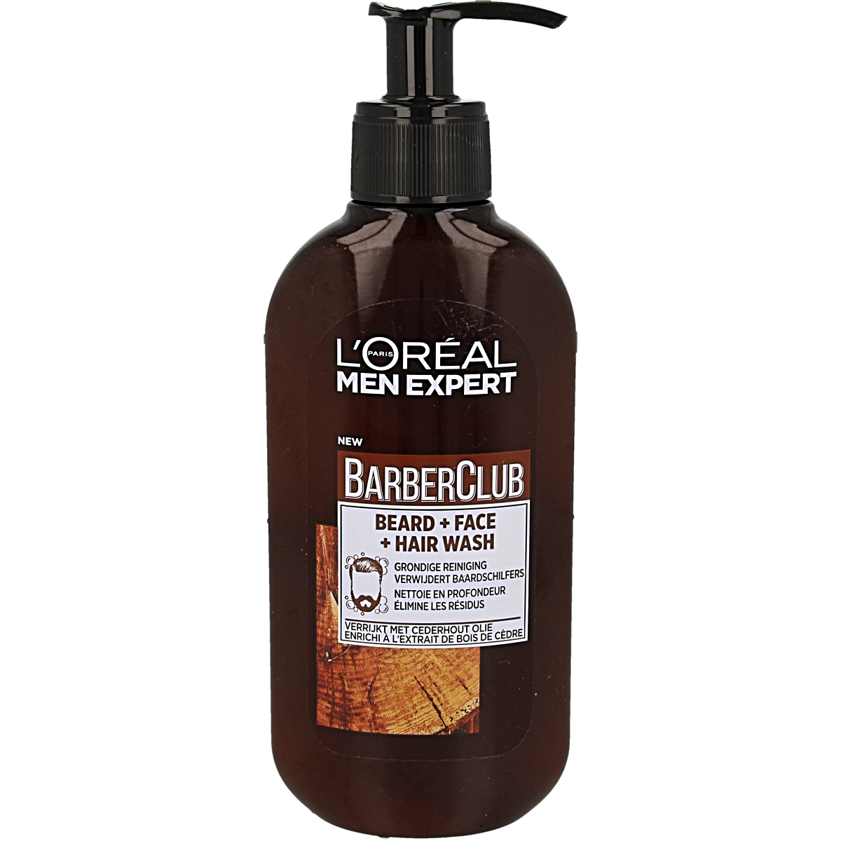 Men Expert Barber Club face wash 250ml, mild cleanser with a sleek bottle, designed for men's skincare and grooming.