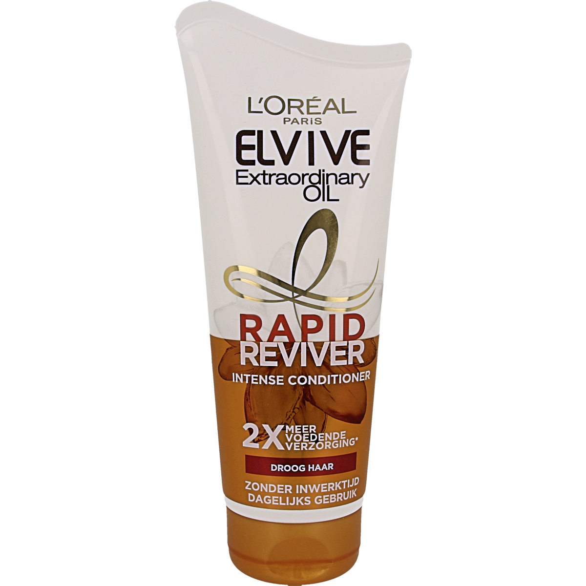 Elvive Rapid Reviver extraordinary hair oil in 180ml bottle, nourishing hair care product with sleek packaging.