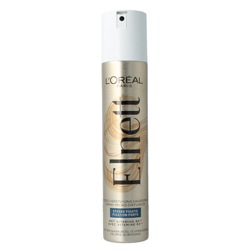 Elnett Satin Strong Hold Hair Spray in 200ml, hair styling product with spray nozzle and sleek packaging.