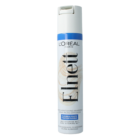 Elnett Haarspray flexible styling spray in 200ml bottle, showcasing the product with spray nozzle and packaging.