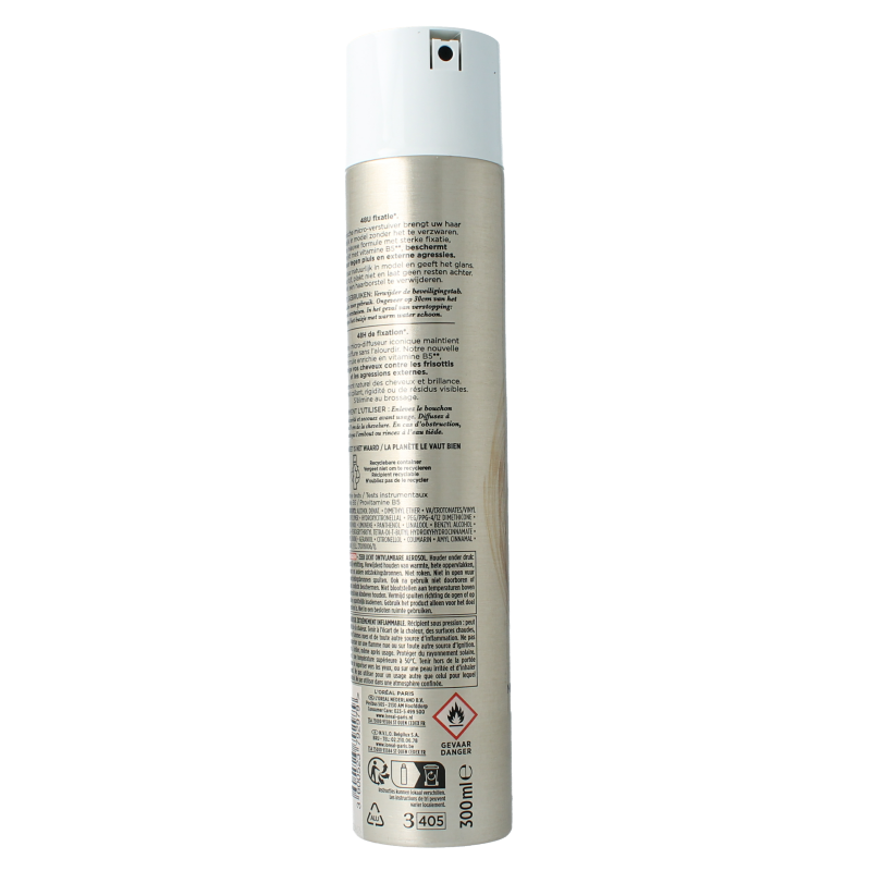 Elnett Haarspray Satin sterke fixatie in 300ml spray bottle, perfect for all-day hair hold and styling.