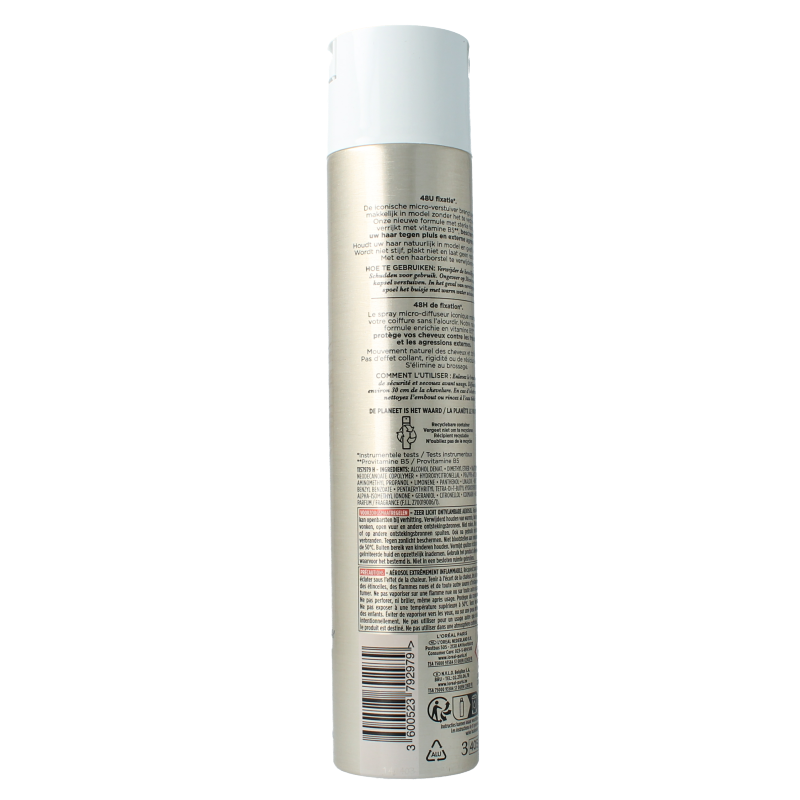 Elnett Satin strong hold hairspray in 300ml spray bottle, ideal for long-lasting hair styling and fixation.