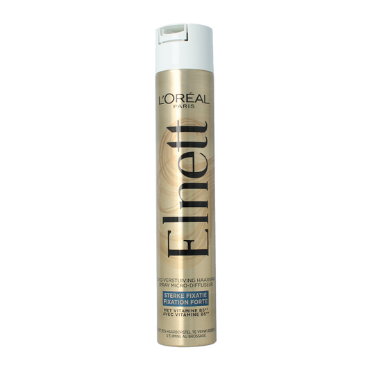 Elnett Haarspray Satin sterke fixatie in 400ml spray bottle, for long-lasting hair styling and hold.