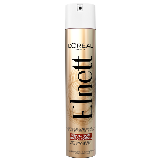 Elnett Haarspray Satin Normale Fixatie, 400ml, hair styling spray in a spray can with a silver cap.