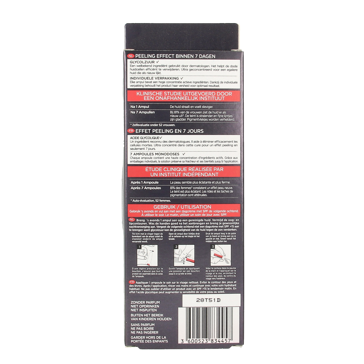 L'Oreal Paris Revitalift Laser X3 Peeling Effect Ampullen in a bottle, facial skincare product with 7 ampullen for skin renewal