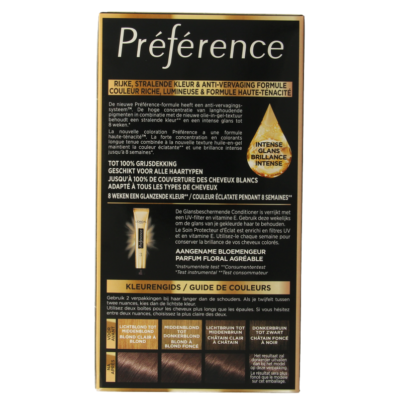 Preference 6.21 Zurich light cool brown hair dye sachet, permanent hair coloring product from Preference brand.
