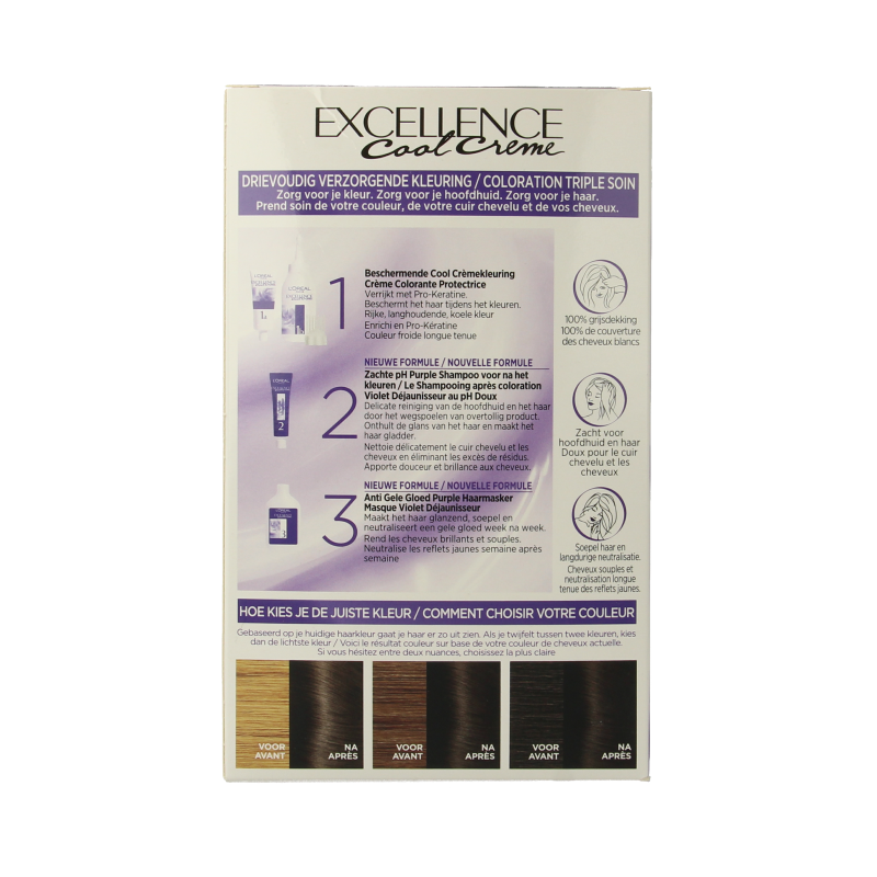 Excellence Cool Creme 4.11 ultra ash blonde hair coloring cream in a 1.00 container, featuring the Excellence brand packaging.