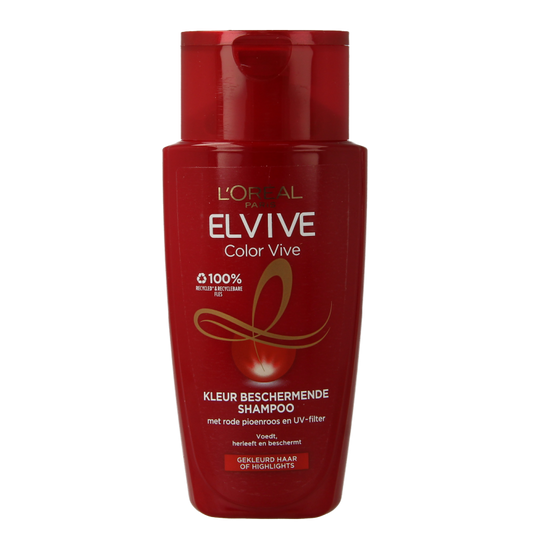 Elvive Color Vive mini shampoo bottle, 90ml, for vibrant color protection, in a sleek haircare product image.