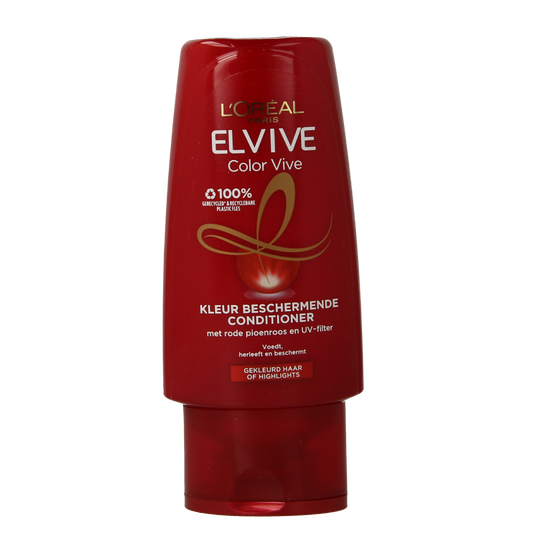 Elvive Color Vive mini conditioner for hair care, 90ml bottle, with vibrant packaging and product details visible.