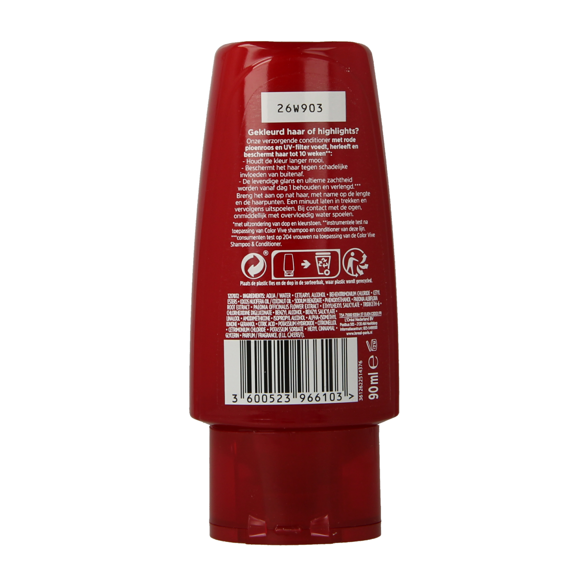 Elvive Color Vive mini conditioner in 90ml bottle, hair care product for color protection, with colorful packaging and pump dispenser.