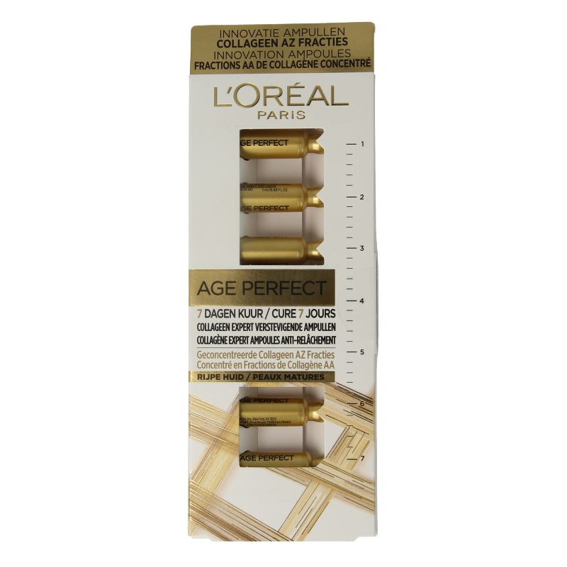L'Oreal Paris Age Perfect Ampullen facial skincare set with seven 1.3ml ampoules for mature skin.