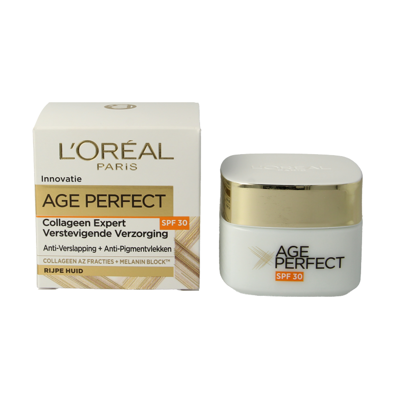 L'Oreal Paris Age Perfect day cream with SPF 30 in 50ml jar, facial skincare product with moisturizing and anti-aging benefits