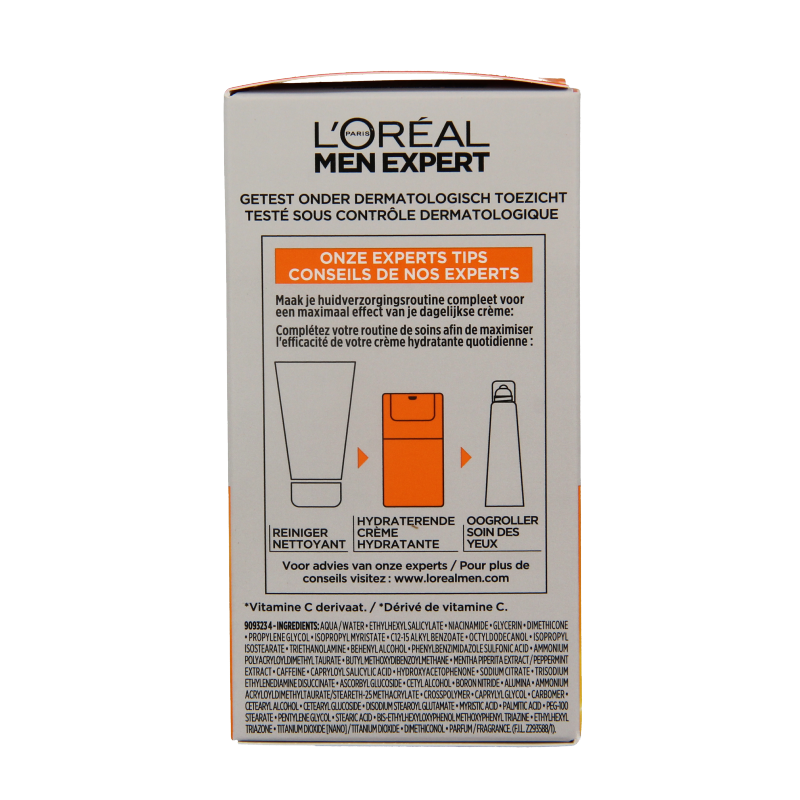 Men Expert Hydra Energetic facial moisturizer with SPF15 in a 50ml container, showing the cream and packaging.