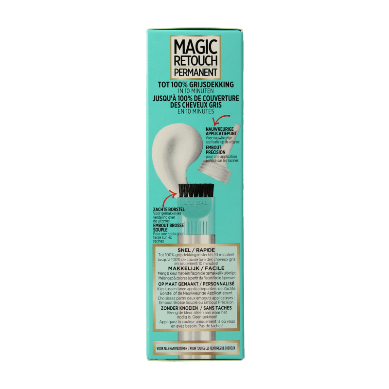 Magic Retouch permanent hair coloring tube in dark brown (number 3) displayed against a neutral background.