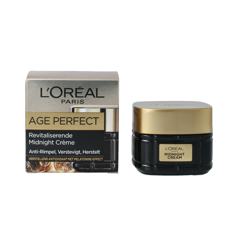 L'Oreal Paris Age Perfect Midnight Creme jar with 50ml of facial skincare cream for mature skin.