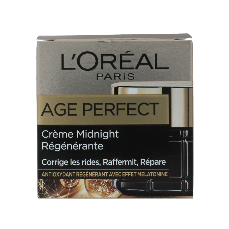L'Oreal Paris Age Perfect Midnight Creme 50ml jar for facial skincare, with a smooth, luxurious cream texture.
