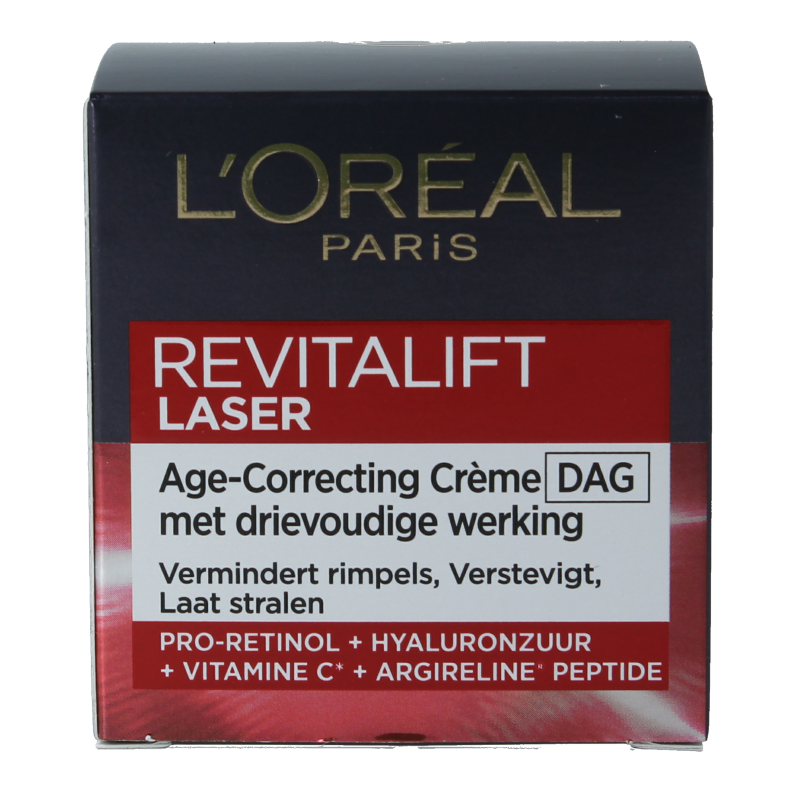 L'Oreal Paris Revitalift Laser X3 facial cream in 50ml jar, skincare product for anti-aging and skin rejuvenation.