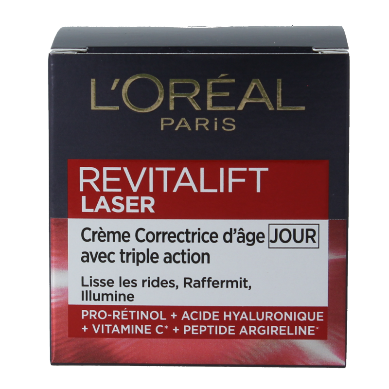 L'Oreal Paris Revitalift Laser X3 facial cream in 50ml jar, moisturizing skincare product for anti-aging and skin renewal.