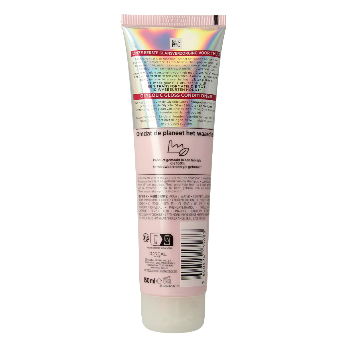 Elvive Glycolic Gloss Conditioner for hair, 150ml, nourishing hair care product with a sleek bottle design.