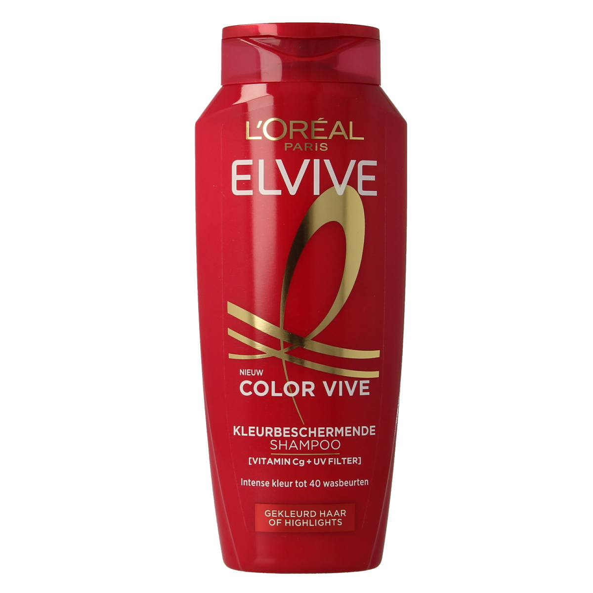 Elvive Color Vive shampoo bottle for hair care, featuring vibrant packaging and 250 milligrams of nourishing formula.