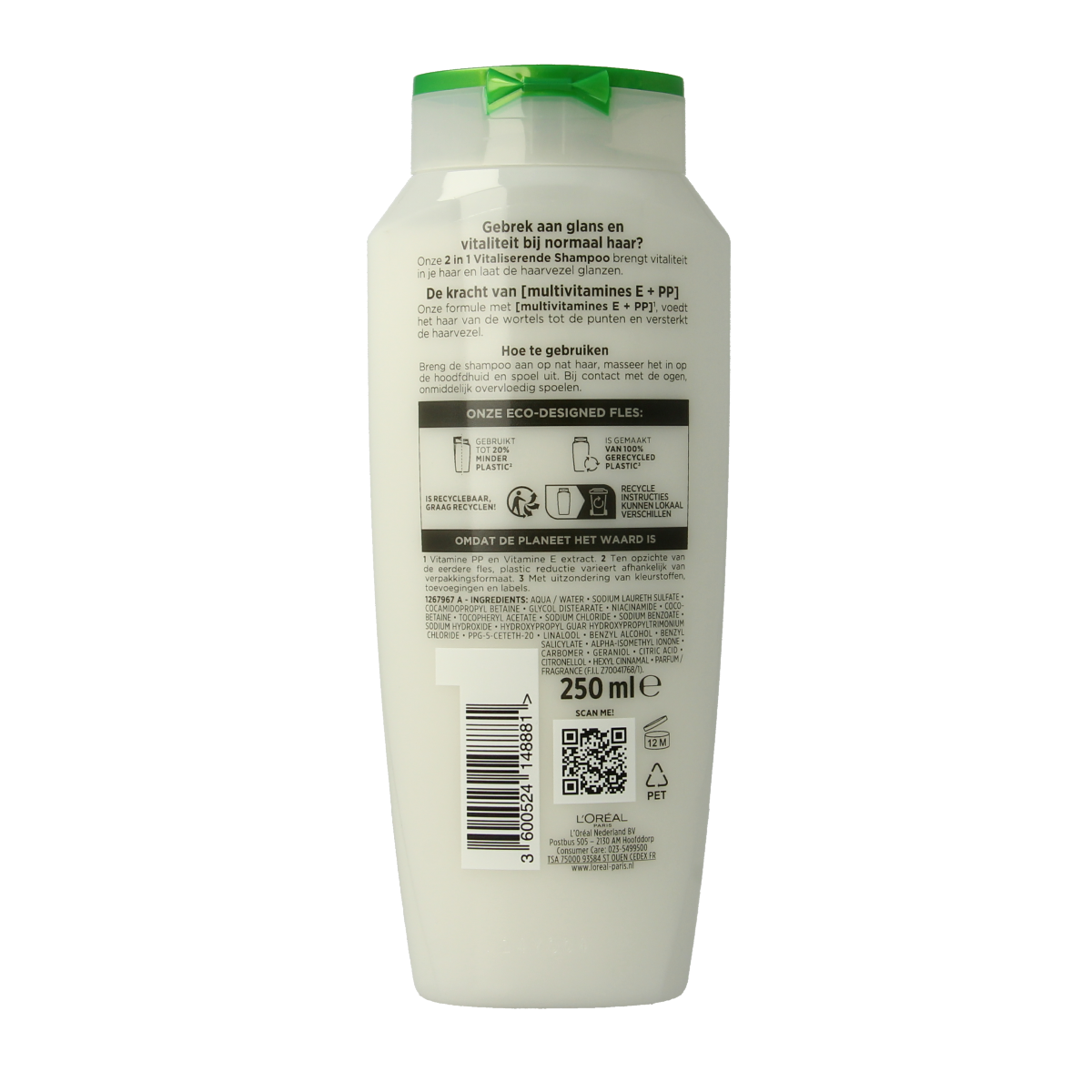 Elvive 2-in-1 multivitamin shampoo for hair care, 250ml bottle with vibrant label and cap, designed for healthy hair.