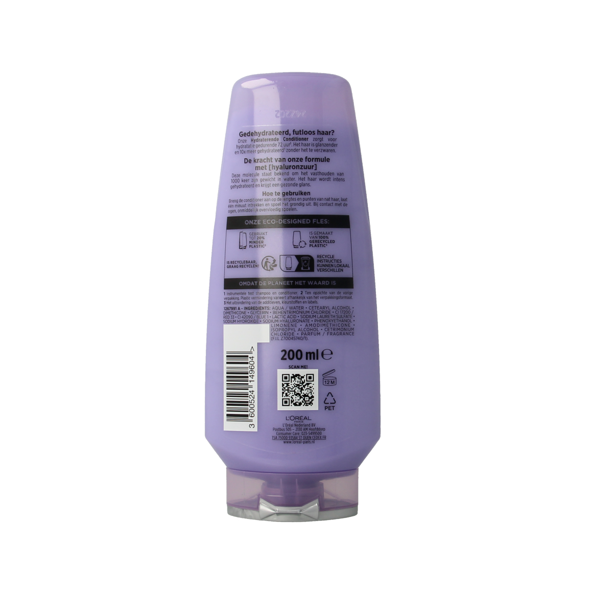 Elvive Hydra Hyaluronic Conditioner for hair care, 200ml, with moisturizing hyaluronic acid, shown in a bottle.