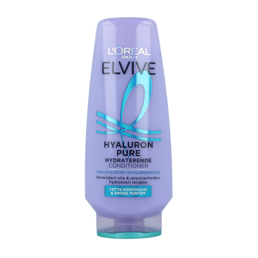 Elvive hyaluron pure conditioner for hair care, 200ml bottle, smooth and hydrate hair with nourishing formula.