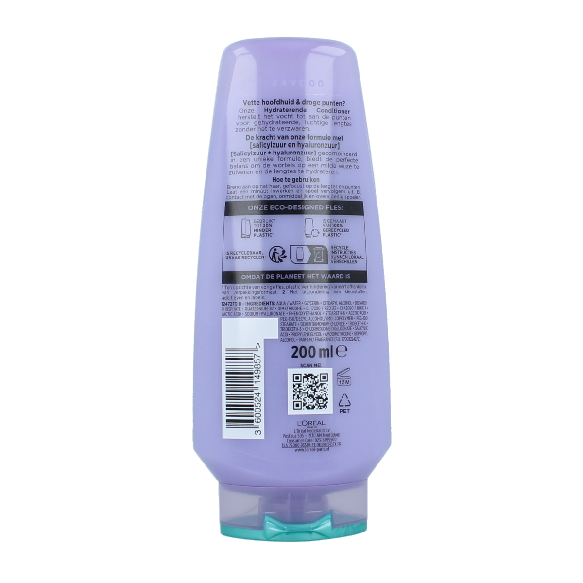Elvive Hyaluron Pure conditioner for hair care, 200ml bottle with white and blue packaging, ideal for nourishing hair.