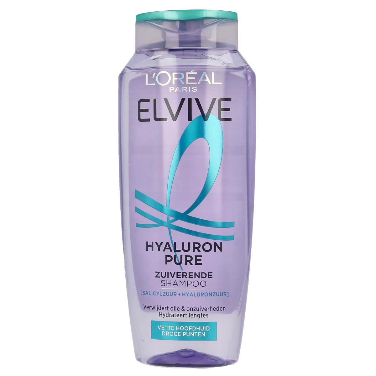Elvive Hyaluron Pure Shampoo bottle, 250ml, for hair care, with a clean, clear design and a white cap.