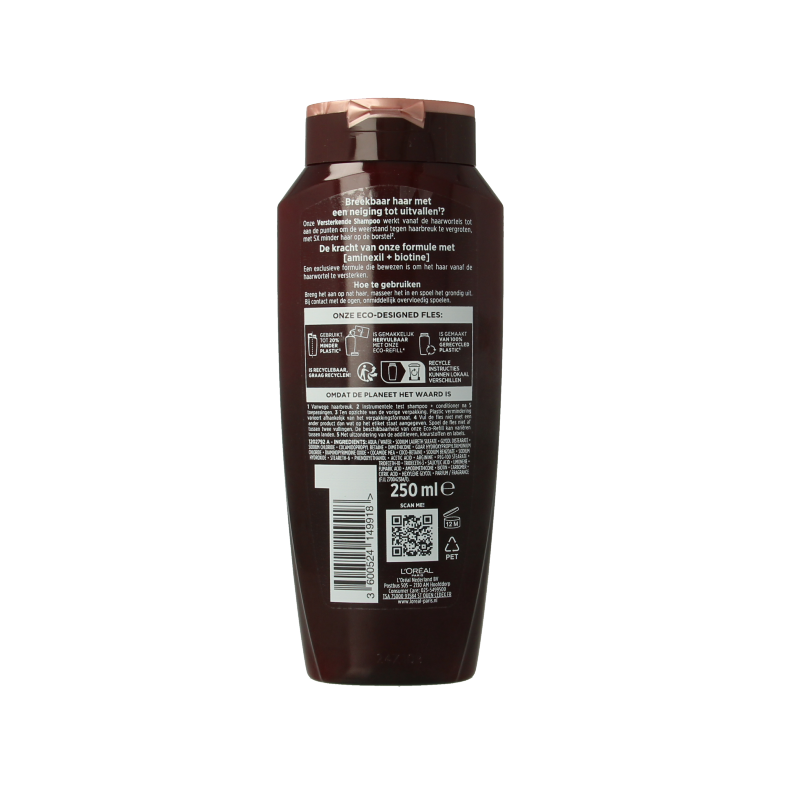 Elvive Full Resist shampoo bottle, 250ml, for hair care, with a sleek design and label showing product details.
