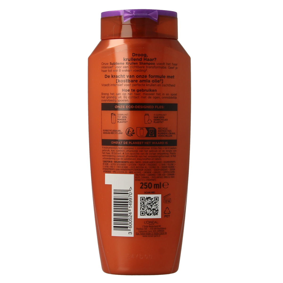 Elvive krulverzorgende shampoo bottle, 250ml, for curly hair, with a sleek design and label featuring the Elvive brand.