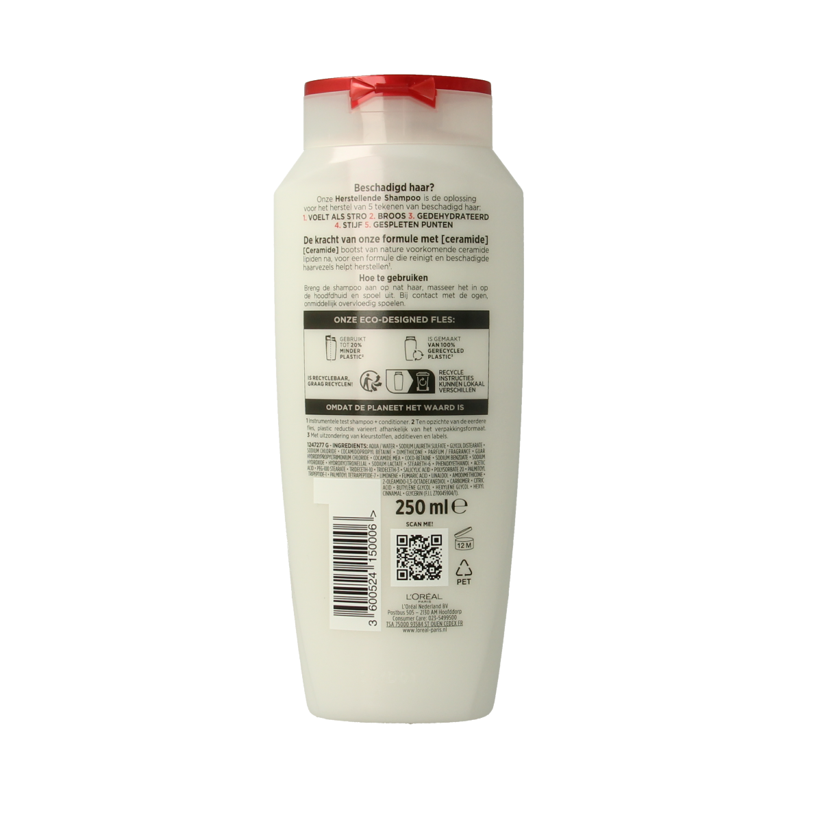 Elvive Total Repair shampoo bottle, 250ml, for hair care and repair, featuring a sleek design.