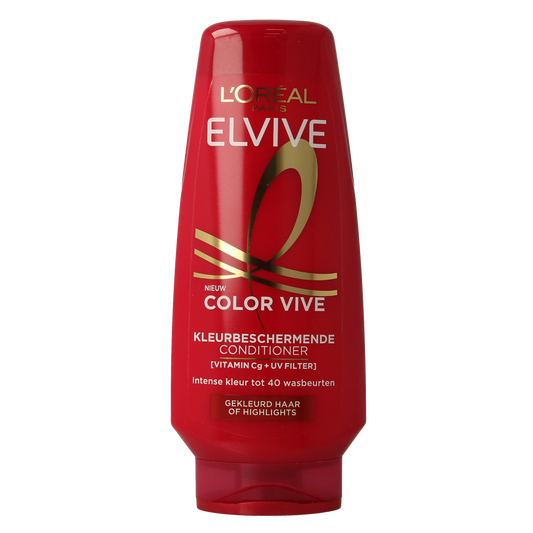 Elvive Color Vive conditioner for hair, 200ml, with vibrant color protection, in a white and purple bottle.