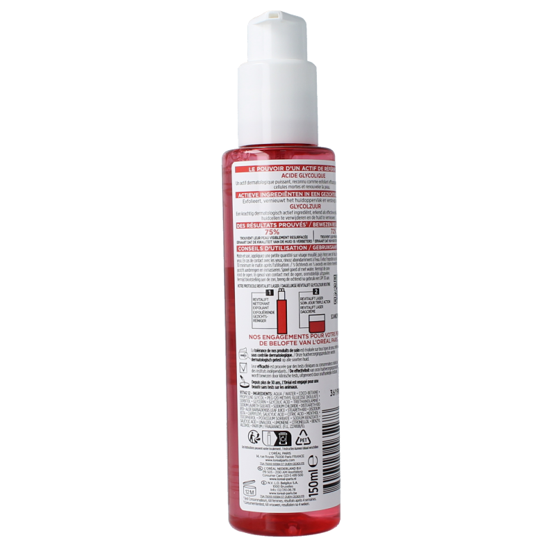 L'Oreal Paris Revitalift glycolic facial cleanser bottle, 150ml, for skincare and exfoliation.