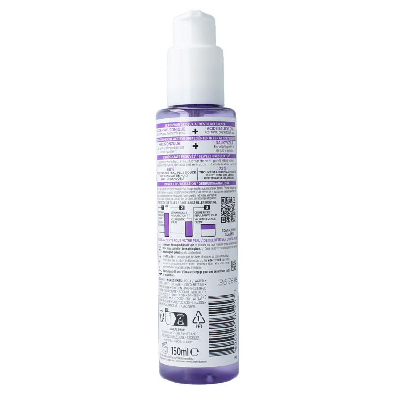 L'Oreal Paris Revitalift hyaluronzuur gezichtsverzorging cleanser in 150ml bottle with pump for gentle cleansing and hydration.