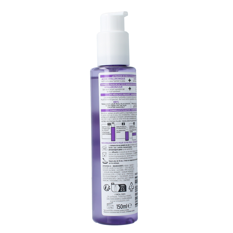 L'Oreal Paris Revitalift hyaluronzuur gezichtsverzorging cleanser in 150ml bottle, showing the product packaging and label.