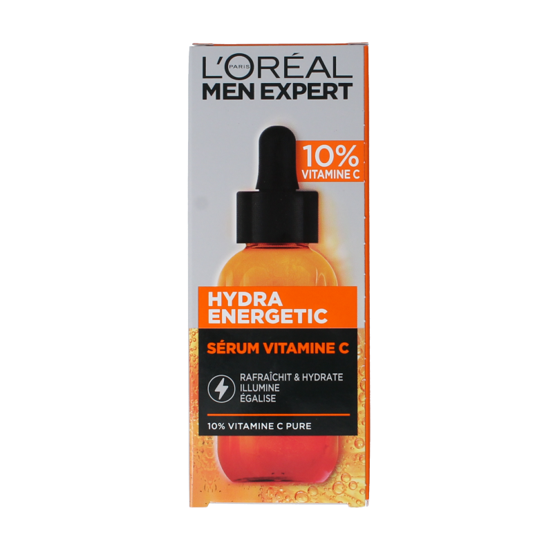 L'Oreal Paris Men Expert Hydra Energetic Vitamin C Serum in 30ml bottle, facial skincare product for revitalized skin.
