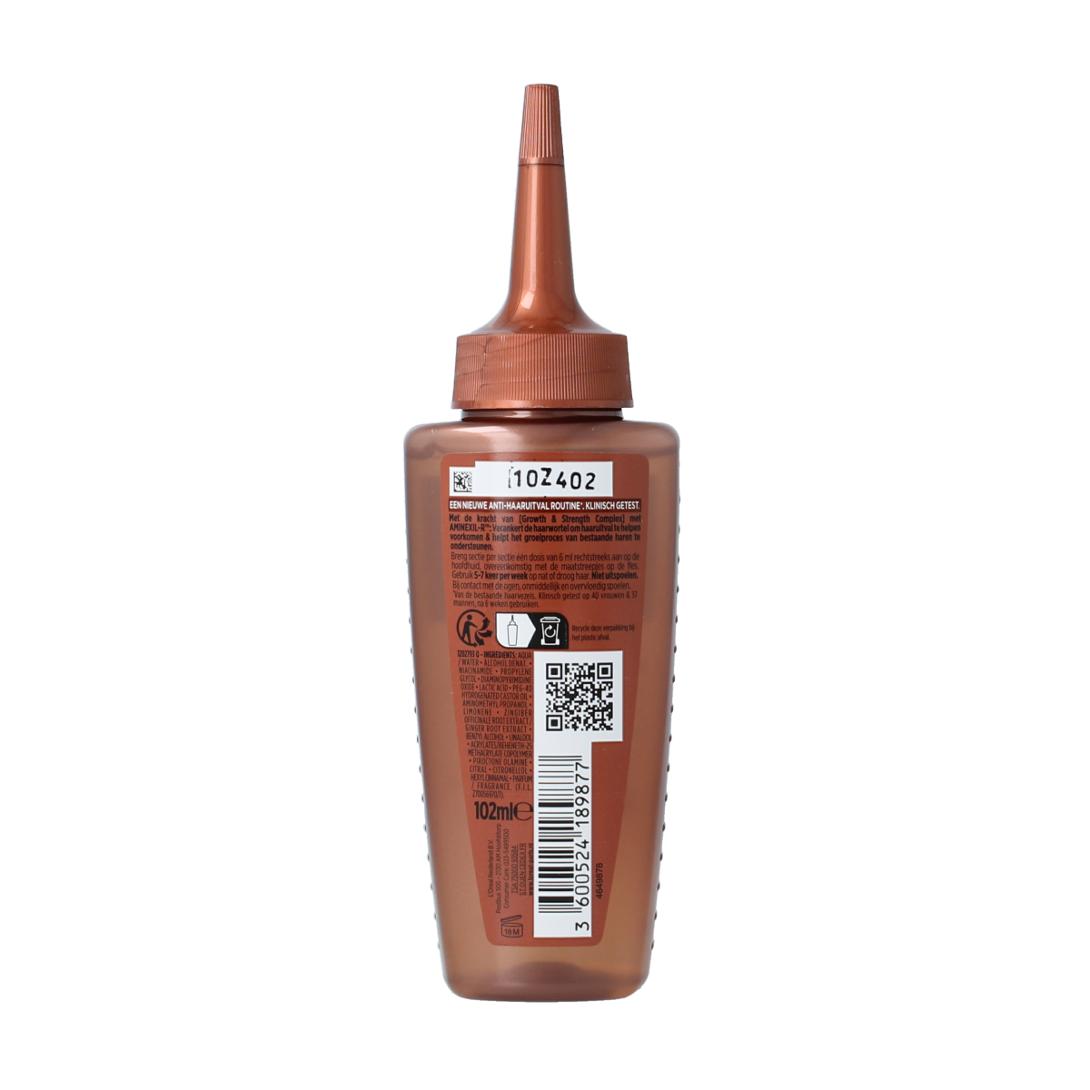 Elvive Serum Growth Factor hair care bottle with 102ml capacity, featuring a sleek design for stimulating hair growth.
