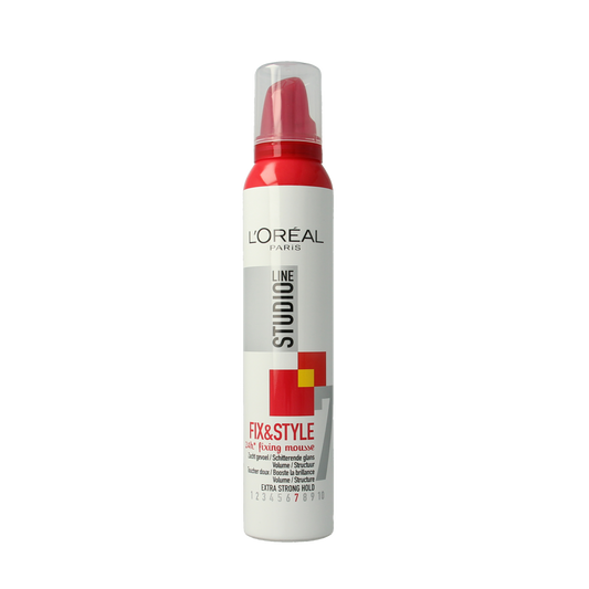 Studio Line Style & Shine Mousse in 200ml bottle, hair styling product with a sleek packaging, for adding shine and hold
