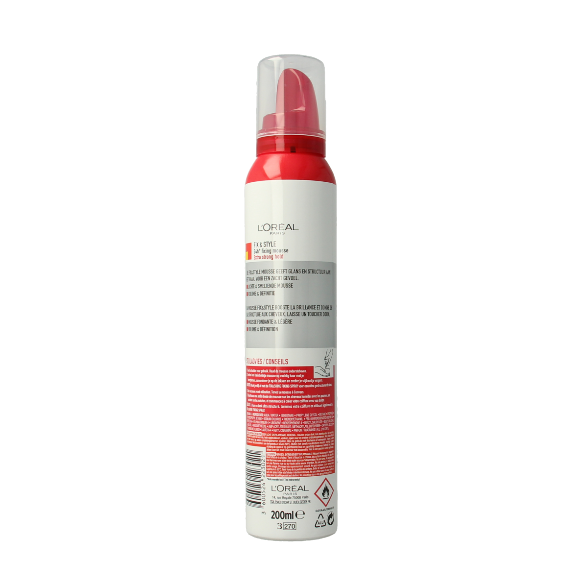 Studio Line Style & Shine Mousse 200ml, hair styling product with lightweight foam for adding shine and volume to hair.