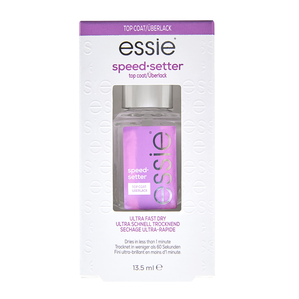 Essie Top Coat Speed Setter nail polish top coat bottle, 13.5ml, for fast-drying and durable nail polish finish.