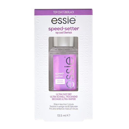 Essie Top Coat Speed Setter nail polish top coat bottle, 13.5ml, for fast-drying and durable nail polish finish.