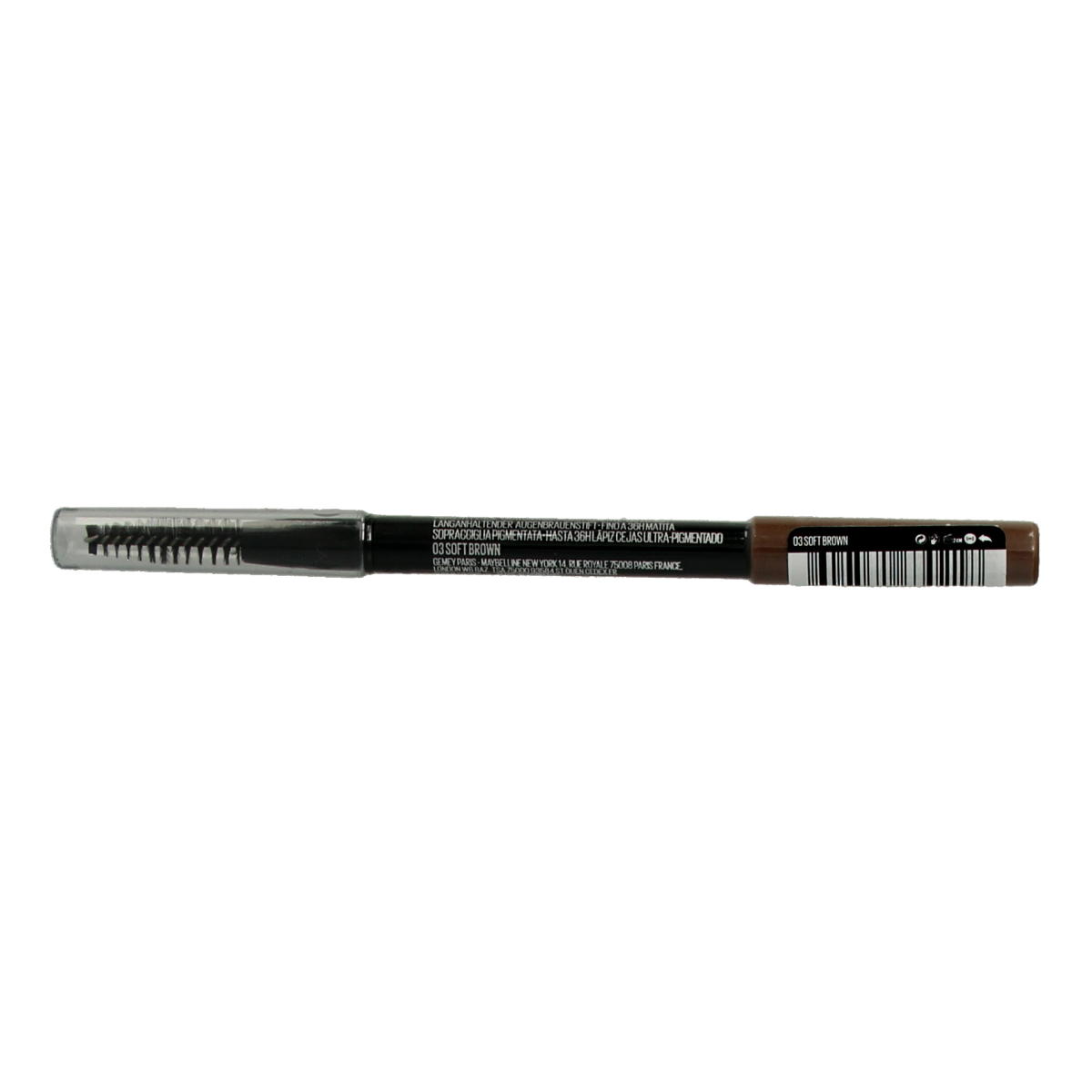 Maybelline Tattoo Brow 36H soft brown eyebrow gel, 1.00 oz, with a brush applicator for natural-looking brows.