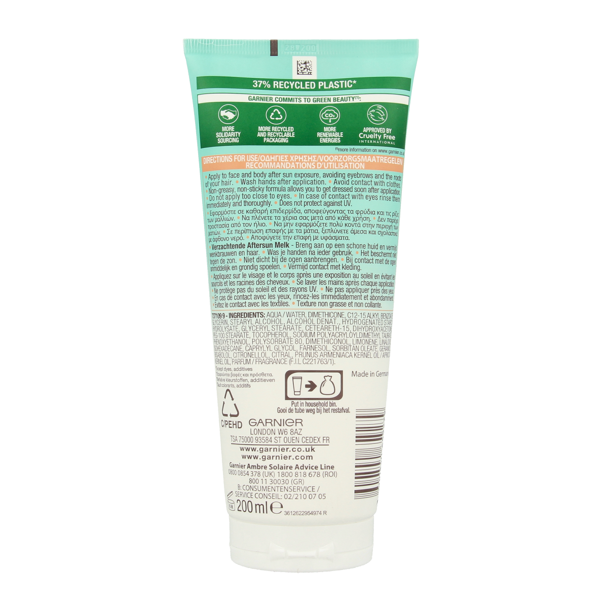 Ambre Solaire Aftersun zelfbruiner lotion in 200ml bottle, designed for sun-kissed glow and skin hydration.