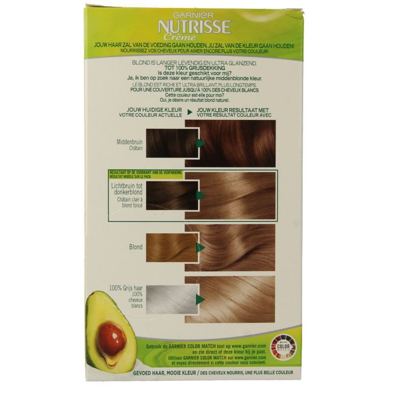 Nutrisse Nutrisse 70 Ambre hair coloring kit, includes application tools and gloves, for rich blonde hair color.